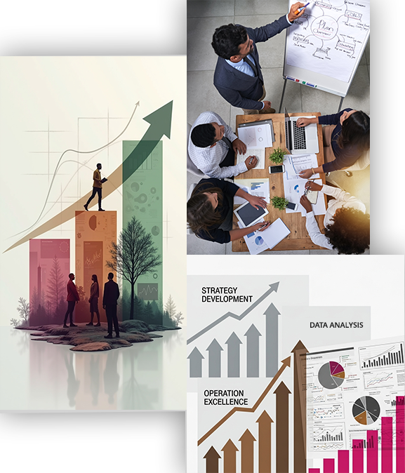 Three overlapping business images
