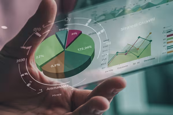 Photo of a hand holding a virtual chart between thumb and fingers