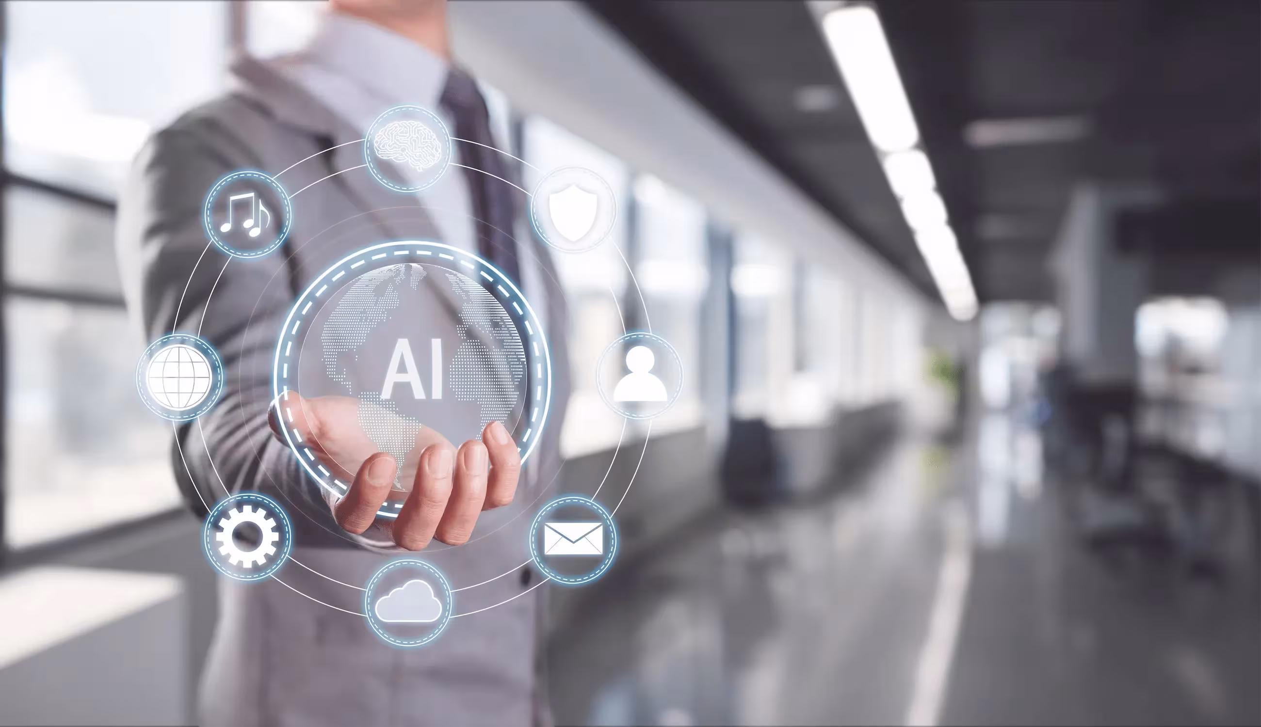 Man holding an AI virtual constellation